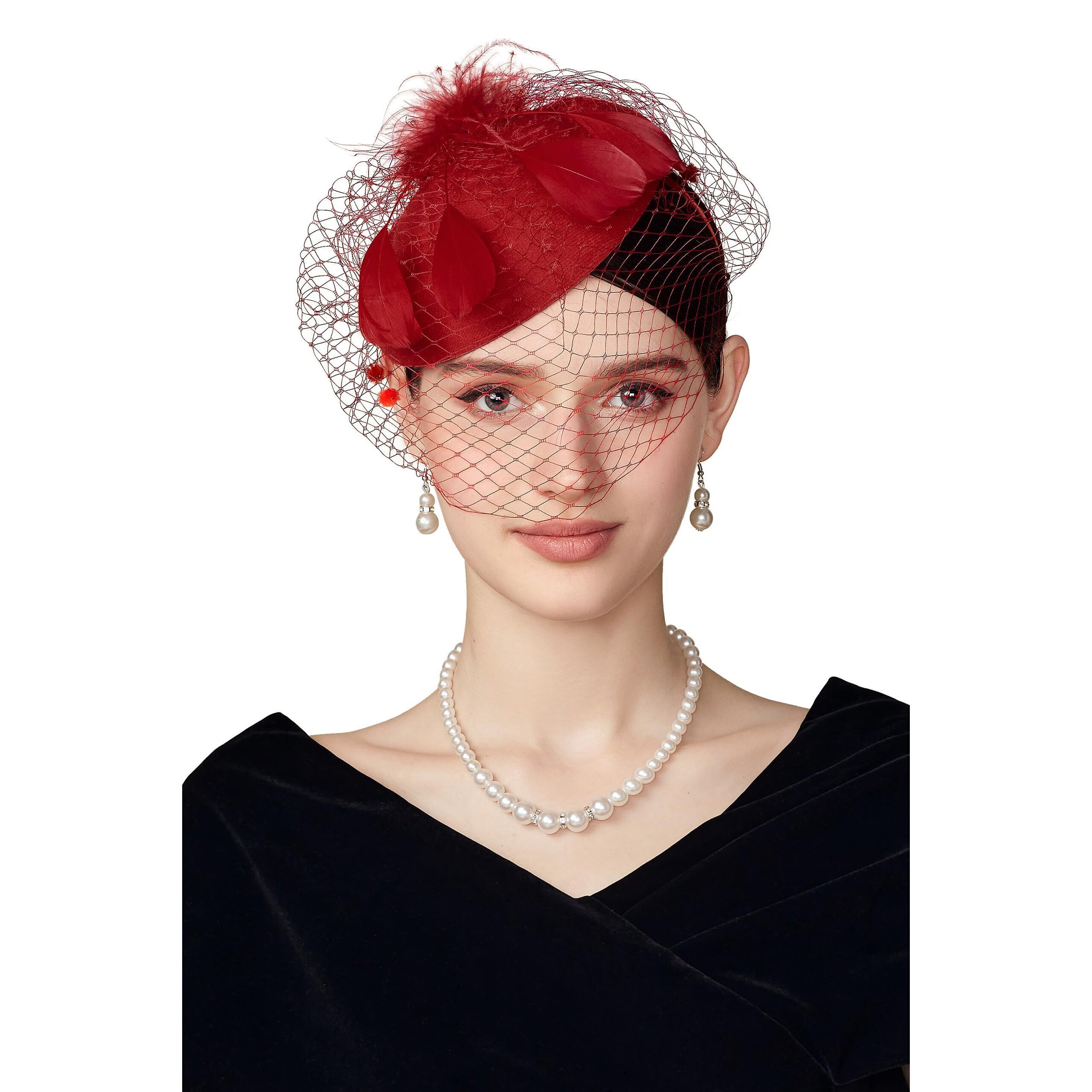 9511 Fascinator Hat Veil Feather Fascinators Hair Clip Tea Party Pillbox